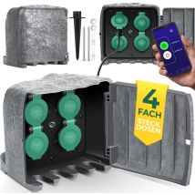 Prise de jardin aspect pierre avec 4 emplacements - avec fonction WiFi Commande par App - Piquet de terre inclus Prises multiples extérieures avec