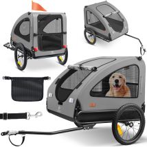 Remorque pour chien Boxer 2-en-1 Buggy pour chien Remorque pour vélo grand volume env. 250L - Drapeau et sac inclus - 600D Oxford Canvas Pliable Gris