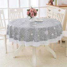 Gris,220cm) Nappe Toile cirée pvc Ronde,avec Motif Floral et Dentelle,Nappe Ronde Anti Tache Impermeable Nappe de Table Toile Cirée de Salle à