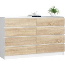 Kommode Akord K160 Weiß 160 cm 8 Schubladen Front Sonoma-Eiche B160 x H99 x T40 cm