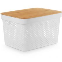 Großer Plastikbehälter mit Bambusdeckel, 36 x 26 x 22 cm