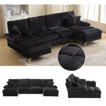 Coolmore Großes modernes Sofagarnitur, U-förmiges Chenille-Sofasofa mit doppelten Liegesitzen für Wohnzimmer, Schlafzimmer, Büro, Apartment, Villa,