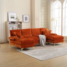 Modernes, großes Chenille-Sofa in U-Form mit zwei Liegesitzen für Wohnzimmer, Schlafzimmer, Büro, Wohnung, Villa, Lounge, Zuhause in der Nähe des