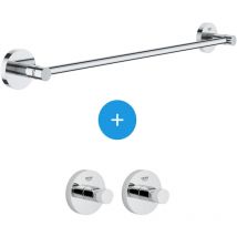 Grohe Essentials Set of 2 wall hooks concealed fixing + Metal towel bar (40364001 + 40688001)