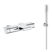 Grohe - Grohtherm 2000 Set Thermostat Wannen- / Brausearmatur + Handbrause 1 Strahl + Schlauch und Wandhalterung, Chrom (34174001-Euphor