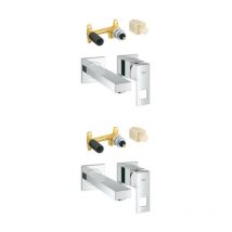 Grohe - Conjunto 2 mezcladores de lavabo de pared Eurocube 2 agujeros s Cromo + cuerpo empotrado