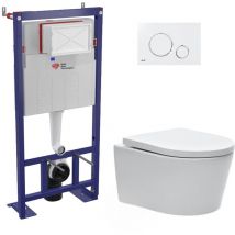 Pack Bâti autoportant RapidSL + Cuvette sans bride BauClassic + Abattant déclipsable + Plaque Skate Chrome(ProjectBauClassic-1) - Grohe