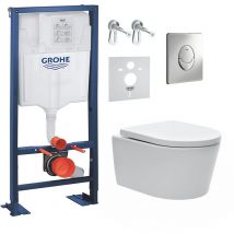 Grohe Pack WC bâti-autoportant Rapid SL + WC SAT sans bride + Abattant softclose + Plaque chrome (Autoportant-SAT-2)