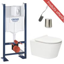 Pack wc Bâti autoportant + wc sans bride sat Brevis + Abattant SoftClose + Plaque Chrome + Brosse Joseph Joseph offerte - Grohe