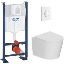 Pack wc bâti-support autoportant Rapid sl 1.13 m + wc sans bride Ceramia + abattant SoftClose + plaque blanche (PROCETOR3) - Grohe