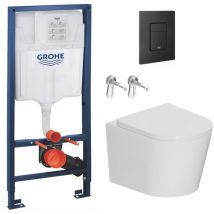 Pack wc bâti-support Rapid sl + wc suspendu sans bride Ceramia + plaque noire mat (RSLCETORKF0) - Grohe