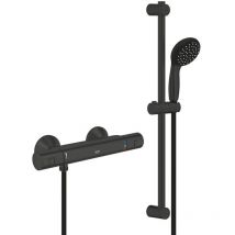Shower Set Single-Lever Shower Mixer + 2-Spray Hand Shower + Shower Rail 600 mm + Hose, Matt Black (345942430 Black1) - Grohe