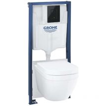 Grohe Solido - Set de bâti-support, cuvette Euro Ceramic, abattant softclose et plaque de déclenchement Even, noir brillant