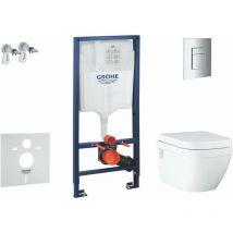 Solido - Set d'installation murale, toilettes et siège Euro Ceramic, softclose, bouton Even, chrome SANI15BB1104 - Grohe