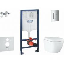 Solido - Set d'installation murale, toilettes et siège Euro Ceramic, softclose, Triple Vortex, bouton Even, chrome SANI15BB1105 - Grohe
