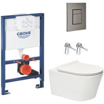 Grohe Toilet Pack Grohe 0.82 m Rapid SL Frame + Brevis Rimless Toilet + Brushed Hard Graphite Flush Plate (RapidSLBrevis-AL0-82)