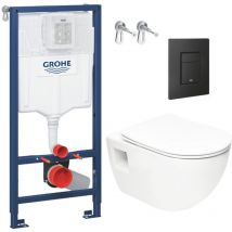 Toilet Pack Rapid sl Support Frame + sat Rimless Toilet + Soft-Close Seat + Matt Black Flush Plate (RapidSL-Project-KF0) - Grohe