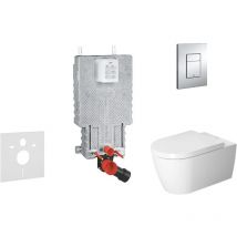 Uniset - Ensemble bâti-support, cuvette de toilette et siège me by Starck, Rimless, SoftClose, plaque Skate Cosmo, chrome - Grohe