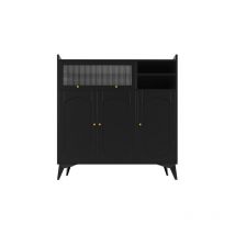 Groofoo - aiducho Buffet, buffet noir moderne et simple, grand espace de rangement, avec porte en verre et poignée dorée, meuble multifonctionnel,