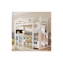 Aiducho Lit enfant lit mezzanine avec bureau Armoire ouverte et étagères Lit enfant avec sommier à lattes et protection antichute Lit simple Surface