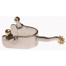 Gros éperons américains en acier inoxydable lisse avec tige longue et roue de couleur laiton