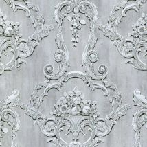 Debona - Grosvenor Damask Wallpaper Vintage Classic Light Grey Traditional