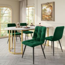 Okwish - Groupe à manger (5 pièces), table à manger 139x80cm avec 4 chaises, table de cuisine moderne à motif marbre, table à manger dorée avec pieds