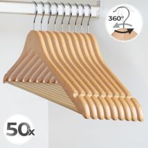 Jago - Grucce Appendiabiti - Set da 50, in Legno, 44,5 cm, con Portapantaloni e 2 Scanalature per Spalline, Gancio Girevole - Appendini Salvaspazio,