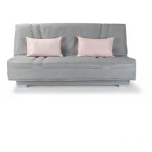 Les Tendances - comfort bultex Banquette clic clac - Tissu Gris + Coussins déco rose - L193 x P9