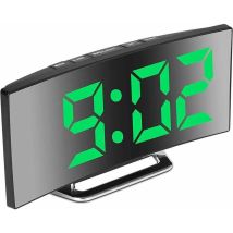 Gabrielle - Grüner Digitaler Wecker Für Schlafzimmer, 7-zoll-led-spiegelbildschirm, 2 Helligkeiten, 12/24 Stunden, Temperatur, Datum, Nachtlicht, 