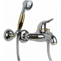 Nice Rubinetterie - Monomando exterior de bañera con set de ducha en color cromo-oro Nice Wilson 2828003CRO Cromo / Dorado