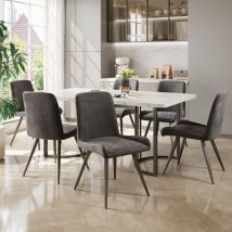 Set da pranzo (7 pezzi), tavolo da pranzo 140x80 cm con 6 sedie, set tavolo da cucina moderno, piano tavolo in mdf bianco, gambe della sedia in ferro