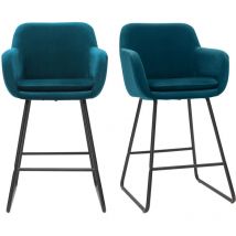 Miliboo - Set di 2 sgabelli in tessuto effetto velluto blu 65 cm amika