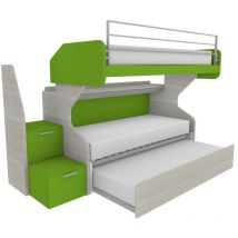 Lit superposé coulissant avec lit gigogne - La solution 3 en 1 pour la chambre - Effet bois blanc et vert pomme