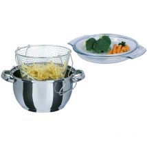 Frittiertopf 3 l Ø22cm Edelstahl mit Glasdeckel und Frittiereinsatz