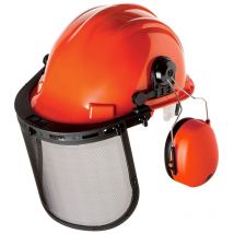 Forstschutzhelm - Arbeitshelm Mit Gehörschutz Und Klappvisier - Orange - Gt Garden