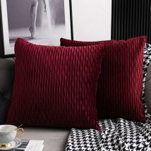 Irisfr - shining house Burgundy Red Cushion Covers: 2 Pack 45cmx45cm Striped Velvet Square Decorative Pillowcases for Bedroom Sofa