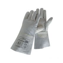 Geprufte Sicherheit - Guante de soldador, cuero granulado/cuero partido combinado/Cuero vaqueta nervado con protección del muñeca, Talla : 10 (por 12)