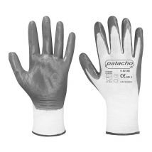 Patacho guante nylon blanco nitrilo gris t-10 par , Guante de nylon y nitrilo gu 305 Patacho Guante nylon blanco y nitrilo gris sin costuras de alta