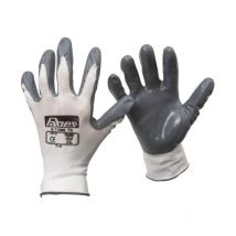 Guante nylon nitrilo gris t-10 par , Guante de nylon y nitrilo gris Color blanco con palma revestida en nitrilo Excelente sensibilidad y óptima