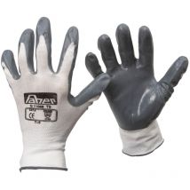 Guante nylon nitrilo gris t-9 par , Guante de nylon y nitrilo gris Color blanco con palma revestida en nitrilo Excelente sensibilidad y óptima