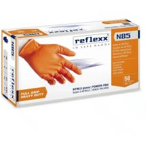 Reflexx - Guantes de nitrilo N85 sin polvo, 100 % libres de látex, 8,4 g, cat. 3, 50 unidades, xxl