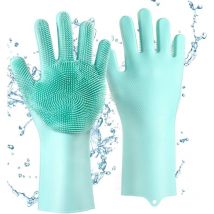 Guantes de silicona reutilizables con cepillo de limpieza, guantes mágicos para lavar platos, cocinar y limpiar