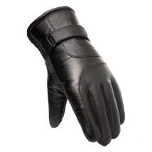 Guantes de teléfono de cuero PU de invierno, cálidos, para hombre, color negro