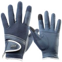 Guanti da equitazione in materiale tecnico con dorso in rete e profilo argento: s, blu