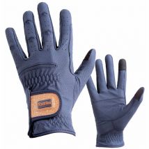 Guanti equitazione con inserti elasticizzati e decoro oro rosa: l, blu