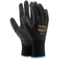 Ogrifox OX-Poliur Bb9 OX.12.442 - Guanti protettivi da lavoro in poliestere, confezione da 12, colore: Nero/Nero, taglia L/9