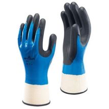 377 coppia guanti da lavoro in nitrile tg 9 doppio rivestimento flessibile e robusto per meccanica edilizia Blu/nero 9 - Showa