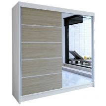 Mirjan24 - Guardaroba Closico 142, Bianco + Sonoma quercia, 215x180x58cm, Porte guardaroba: Scorrevole, Numero di ripiani: 0, led