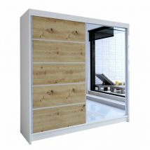 Guardaroba Closico 142, Bianco + Rovere Artisan, 215x180x58cm, Porte guardaroba: Scorrevole, Numero di ripiani: 0